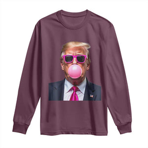 Trump Pink Bubblegum Long Sleeve Shirt Blowing Bubble Gum TS02 Maroon Print Your Wear