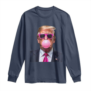 Trump Pink Bubblegum Long Sleeve Shirt Blowing Bubble Gum TS02 Navy Print Your Wear