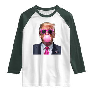 Trump Pink Bubblegum Raglan Shirt Blowing Bubble Gum TS02 White Dark Forest Green Print Your Wear