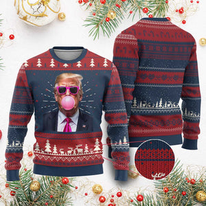 Trump Pink Bubblegum Ugly Christmas Sweater Blowing Bubble Gum TS02 Burgundy Print Your Wear