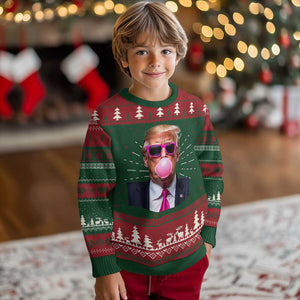 Trump Pink Bubblegum Ugly Christmas Sweater Blowing Bubble Gum TS02 Christmas Print Your Wear