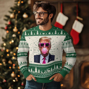 Trump Pink Bubblegum Ugly Christmas Sweater Blowing Bubble Gum TS02 Green Print Your Wear