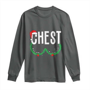 Christmas Matching Couple Long Sleeve Shirt Chestnuts Funny Xmas Chest TS02 Dark Heather Print Your Wear