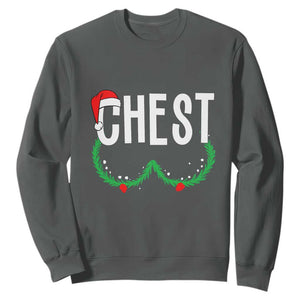 Christmas Matching Couple Sweatshirt Chestnuts Funny Xmas Chest TS02 Dark Heather Print Your Wear