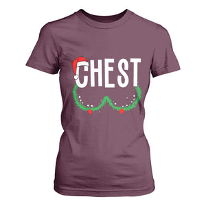 Christmas Matching Couple T Shirt For Women Chestnuts Funny Xmas Chest TS02 Maroon Print Your Wear