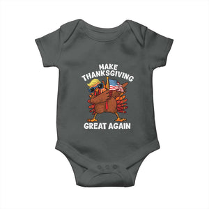 Make Thanksgiving Great Again Baby Onesie Dabbing Turkey Trump American Flag TS02 Dark Heather Print Your Wear