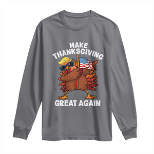 Make Thanksgiving Great Again Long Sleeve Shirt Dabbing Turkey Trump American Flag TS02 Charcoal Print Your Wear