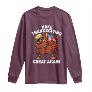 Make Thanksgiving Great Again Long Sleeve Shirt Dabbing Turkey Trump American Flag TS02 Maroon Print Your Wear