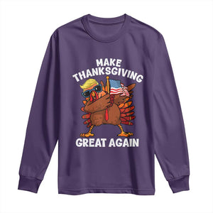 Make Thanksgiving Great Again Long Sleeve Shirt Dabbing Turkey Trump American Flag TS02 Purple Print Your Wear