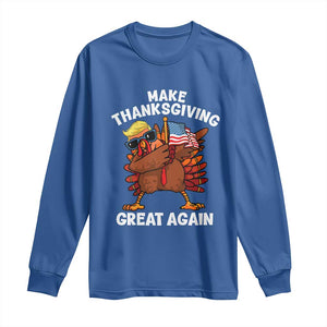 Make Thanksgiving Great Again Long Sleeve Shirt Dabbing Turkey Trump American Flag TS02 Royal Blue Print Your Wear