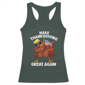 Make Thanksgiving Great Again Racerback Tank Top Dabbing Turkey Trump American Flag TS02 Dark Forest Green Print Your Wear