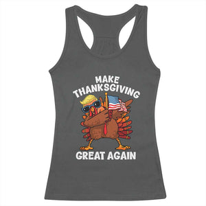 Make Thanksgiving Great Again Racerback Tank Top Dabbing Turkey Trump American Flag TS02 Dark Heather Print Your Wear