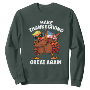 Make Thanksgiving Great Again Sweatshirt Dabbing Turkey Trump American Flag TS02 Dark Forest Green Print Your Wear