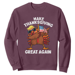 Make Thanksgiving Great Again Sweatshirt Dabbing Turkey Trump American Flag TS02 Maroon Print Your Wear