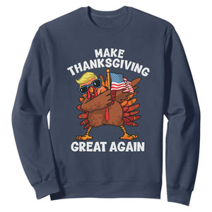 Make Thanksgiving Great Again Sweatshirt Dabbing Turkey Trump American Flag TS02 Navy Print Your Wear