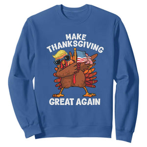 Make Thanksgiving Great Again Sweatshirt Dabbing Turkey Trump American Flag TS02 Royal Blue Print Your Wear