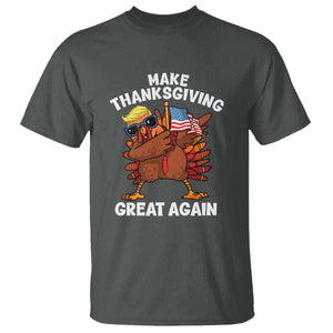 Make Thanksgiving Great Again T Shirt Dabbing Turkey Trump American Flag TS02 Dark Heather Print Your Wear