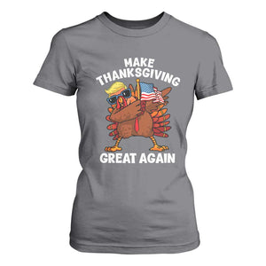 Make Thanksgiving Great Again T Shirt For Women Dabbing Turkey Trump American Flag TS02 Charcoal Print Your Wear