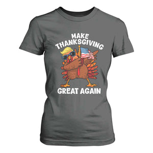 Make Thanksgiving Great Again T Shirt For Women Dabbing Turkey Trump American Flag TS02 Dark Heather Print Your Wear