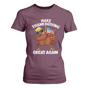 Make Thanksgiving Great Again T Shirt For Women Dabbing Turkey Trump American Flag TS02 Maroon Print Your Wear