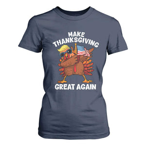 Make Thanksgiving Great Again T Shirt For Women Dabbing Turkey Trump American Flag TS02 Navy Print Your Wear