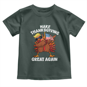 Make Thanksgiving Great Again Toddler T Shirt Dabbing Turkey Trump American Flag TS02 Dark Forest Green Print Your Wear