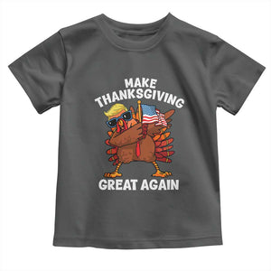 Make Thanksgiving Great Again Toddler T Shirt Dabbing Turkey Trump American Flag TS02 Dark Heather Print Your Wear