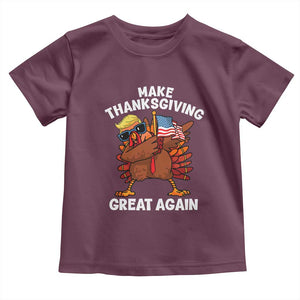 Make Thanksgiving Great Again Toddler T Shirt Dabbing Turkey Trump American Flag TS02 Maroon Print Your Wear