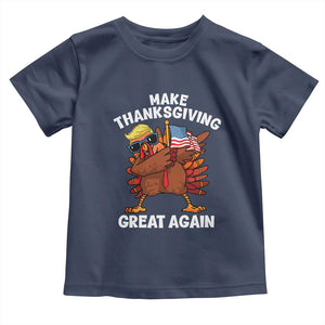 Make Thanksgiving Great Again Toddler T Shirt Dabbing Turkey Trump American Flag TS02 Navy Print Your Wear