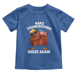 Make Thanksgiving Great Again Toddler T Shirt Dabbing Turkey Trump American Flag TS02 Royal Blue Print Your Wear