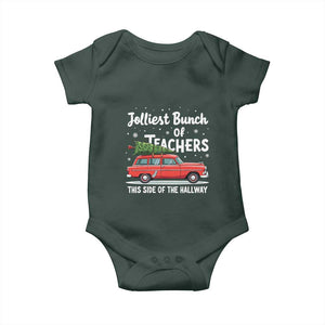 Funny Christmas Teacher Baby Onesie Jolliest Bunch Of Teachers This Side Of The Hallway Xmas PJ Gift TS02 Dark Forest Green Print Your Wear