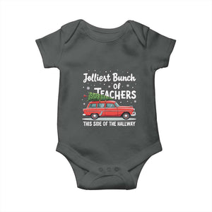 Funny Christmas Teacher Baby Onesie Jolliest Bunch Of Teachers This Side Of The Hallway Xmas PJ Gift TS02 Dark Heather Print Your Wear