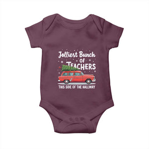 Funny Christmas Teacher Baby Onesie Jolliest Bunch Of Teachers This Side Of The Hallway Xmas PJ Gift TS02 Maroon Print Your Wear