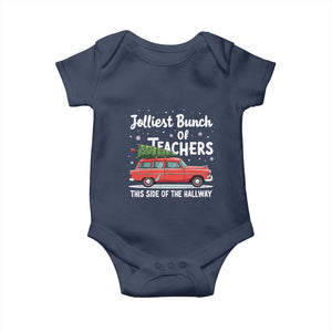 Funny Christmas Teacher Baby Onesie Jolliest Bunch Of Teachers This Side Of The Hallway Xmas PJ Gift TS02 Navy Print Your Wear