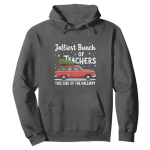 Funny Christmas Teacher Hoodie Jolliest Bunch Of Teachers This Side Of The Hallway Xmas PJ Gift TS02 Dark Heather Print Your Wear