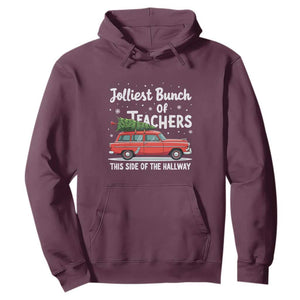 Funny Christmas Teacher Hoodie Jolliest Bunch Of Teachers This Side Of The Hallway Xmas PJ Gift TS02 Maroon Print Your Wear