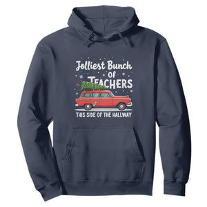 Funny Christmas Teacher Hoodie Jolliest Bunch Of Teachers This Side Of The Hallway Xmas PJ Gift TS02 Navy Print Your Wear