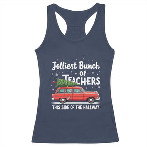 Funny Christmas Teacher Racerback Tank Top Jolliest Bunch Of Teachers This Side Of The Hallway Xmas PJ Gift TS02 Navy Print Your Wear