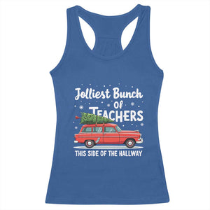 Funny Christmas Teacher Racerback Tank Top Jolliest Bunch Of Teachers This Side Of The Hallway Xmas PJ Gift TS02 Royal Blue Print Your Wear