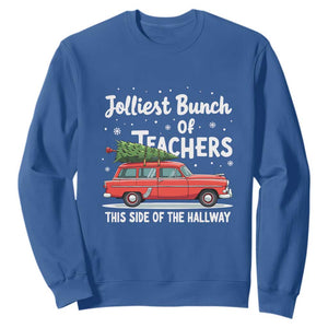 Funny Christmas Teacher Sweatshirt Jolliest Bunch Of Teachers This Side Of The Hallway Xmas PJ Gift TS02 Royal Blue Print Your Wear