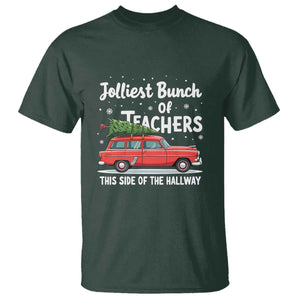 Funny Christmas Teacher T Shirt Jolliest Bunch Of Teachers This Side Of The Hallway Xmas PJ Gift TS02 Dark Forest Green Print Your Wear