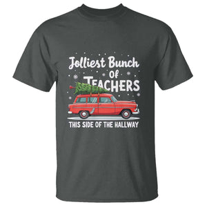 Funny Christmas Teacher T Shirt Jolliest Bunch Of Teachers This Side Of The Hallway Xmas PJ Gift TS02 Dark Heather Print Your Wear