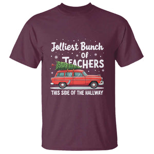 Funny Christmas Teacher T Shirt Jolliest Bunch Of Teachers This Side Of The Hallway Xmas PJ Gift TS02 Maroon Print Your Wear