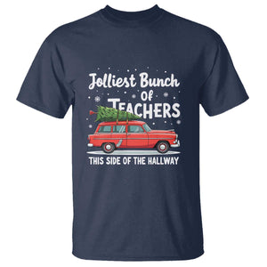 Funny Christmas Teacher T Shirt Jolliest Bunch Of Teachers This Side Of The Hallway Xmas PJ Gift TS02 Navy Print Your Wear