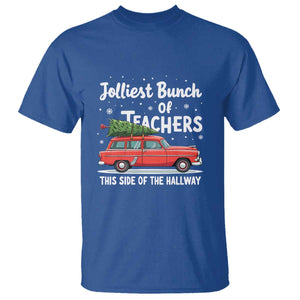 Funny Christmas Teacher T Shirt Jolliest Bunch Of Teachers This Side Of The Hallway Xmas PJ Gift TS02 Royal Blue Print Your Wear