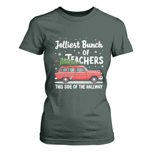 Funny Christmas Teacher T Shirt For Women Jolliest Bunch Of Teachers This Side Of The Hallway Xmas PJ Gift TS02 Dark Forest Green Print Your Wear