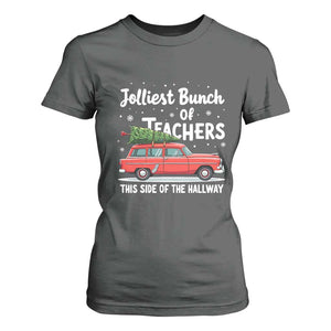 Funny Christmas Teacher T Shirt For Women Jolliest Bunch Of Teachers This Side Of The Hallway Xmas PJ Gift TS02 Dark Heather Print Your Wear