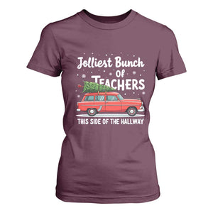 Funny Christmas Teacher T Shirt For Women Jolliest Bunch Of Teachers This Side Of The Hallway Xmas PJ Gift TS02 Maroon Print Your Wear