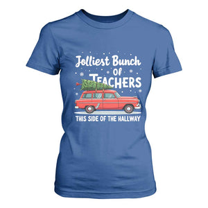 Funny Christmas Teacher T Shirt For Women Jolliest Bunch Of Teachers This Side Of The Hallway Xmas PJ Gift TS02 Royal Blue Print Your Wear