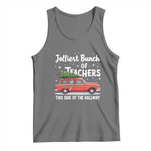 Funny Christmas Teacher Tank Top Jolliest Bunch Of Teachers This Side Of The Hallway Xmas PJ Gift TS02 Black Heather Print Your Wear